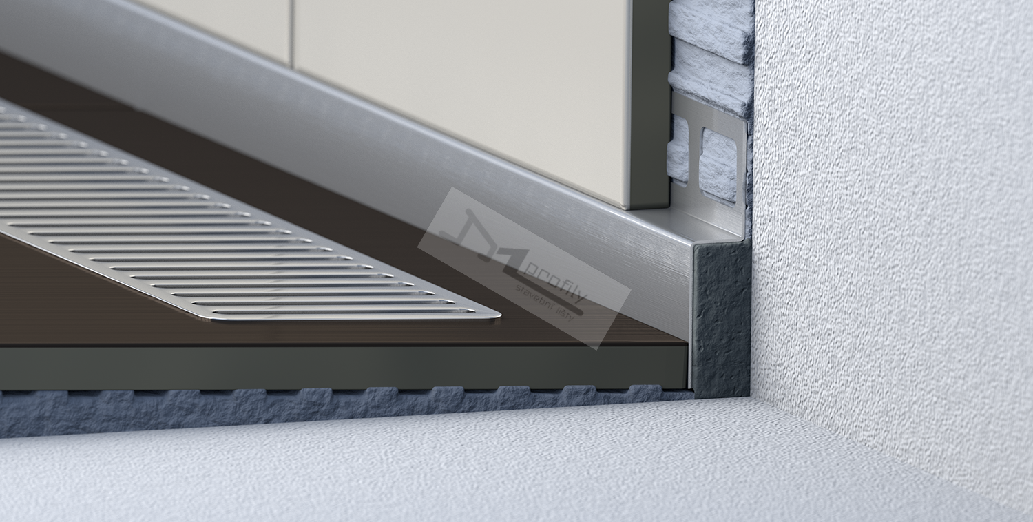 Zadní profil ke spádové liště, 10mm/29mm kartáčovaná nerez chemická