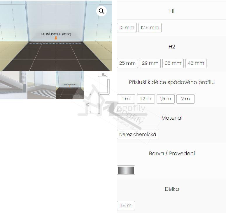 Zadní profil ke spádové liště, 12,5mm/29mm kartáčovaná nerez chemická