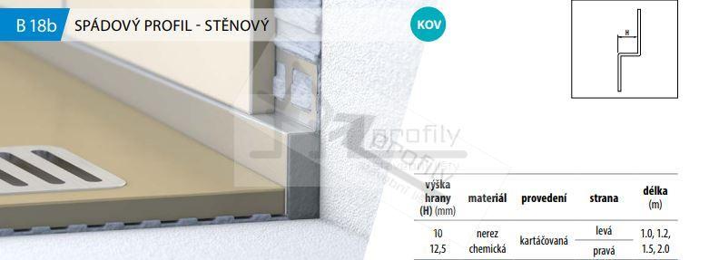 Spádová lišta do sprchy, stěnová 10mm / 2m Levá, kartáčovaná nerez chemická