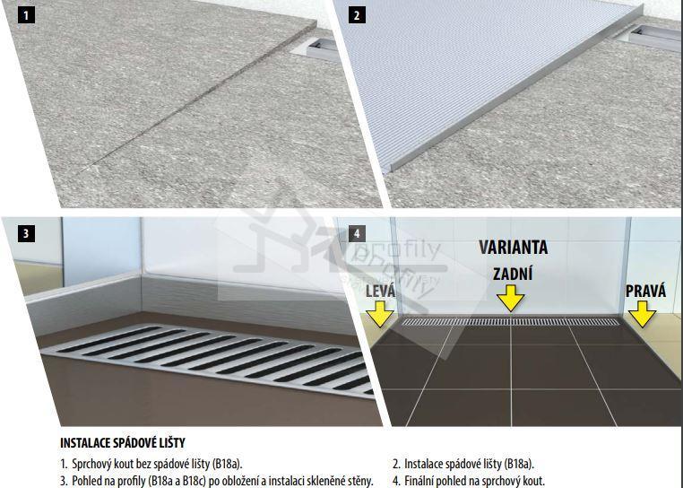 Spádová lišta do sprchy, stěnová 10mm / 2m Levá, kartáčovaná nerez chemická