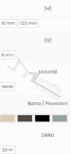 Dilatační lišta, černá, v.10 x š.8 mm, 250 cm, vulkanizovaný profil, nerez,
