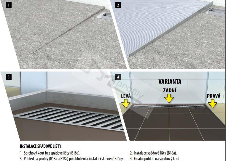 Spádová lišta do sprchy Havos 10mm / 2m Pravá, kartáčovaná nerez chemická