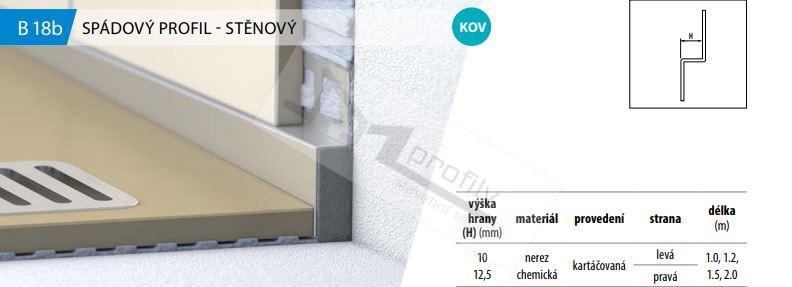 Spádová lišta do sprchy, stěnová 10mm / 1,5m Levá, kartáčovaná nerez chemická